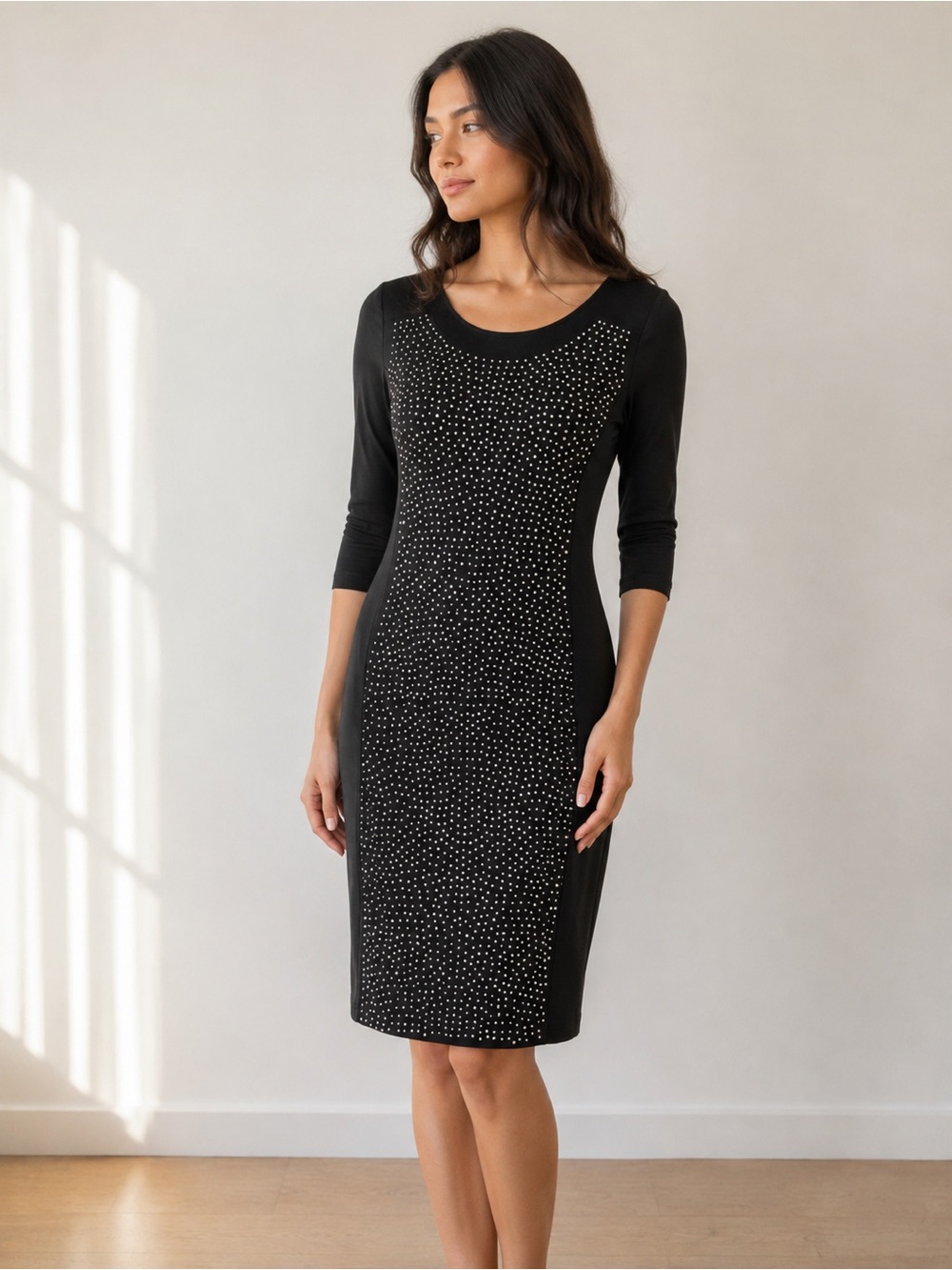 Cleo Black Studded Embellished Sheath Dress – Size M